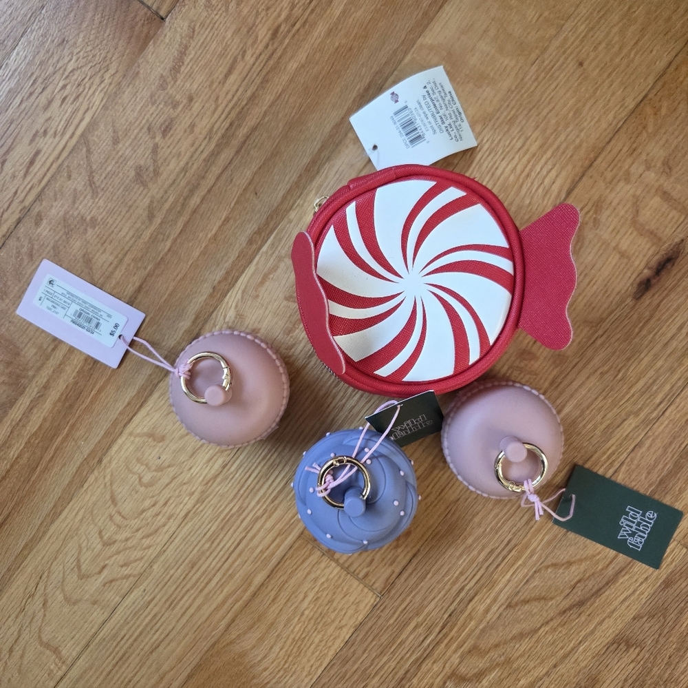 2 SOLD- Lot Of 4 Dessert-Shaped Bag Charms And Jewelry Case